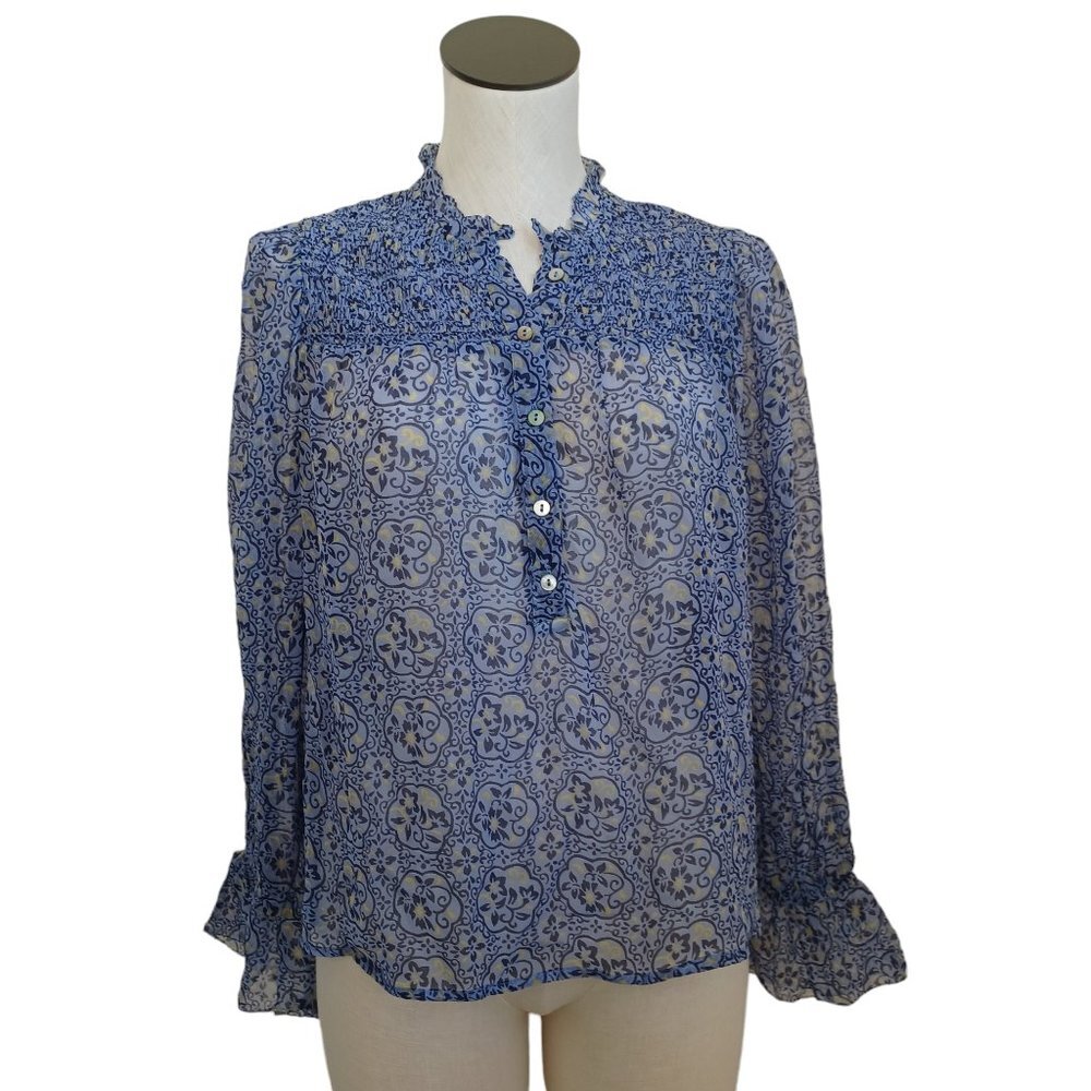 Sundance Blouse Purple Floral Long Sleeve Semi Sheer Womens PXS Petite X Small
